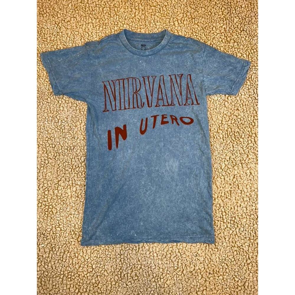 Nirvana In Utero T Shirt Small Blue Acid Wash Grunge Band Tee Kurt Cobain S